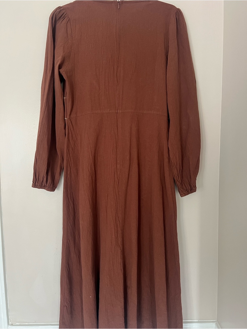 CIDER Brown Cotton Textured Midi Dress Boho Cottagecore Prairie Size M - Picture 3 of 7